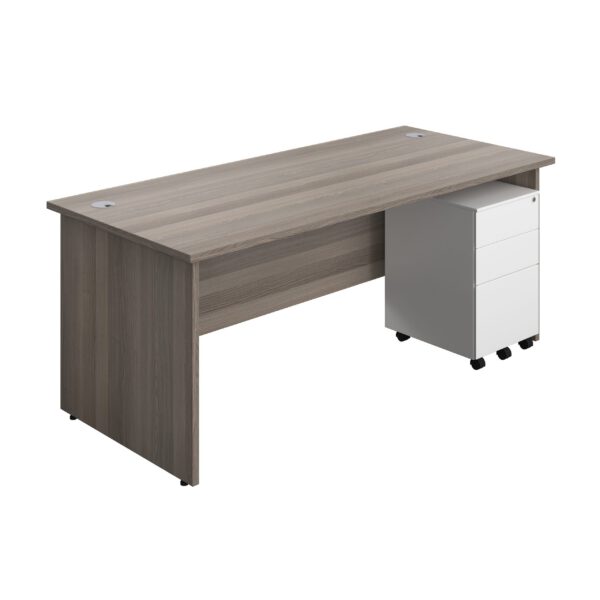 Panel Rectangular Desk + 3 Drawer Steel Pedestal Bundle