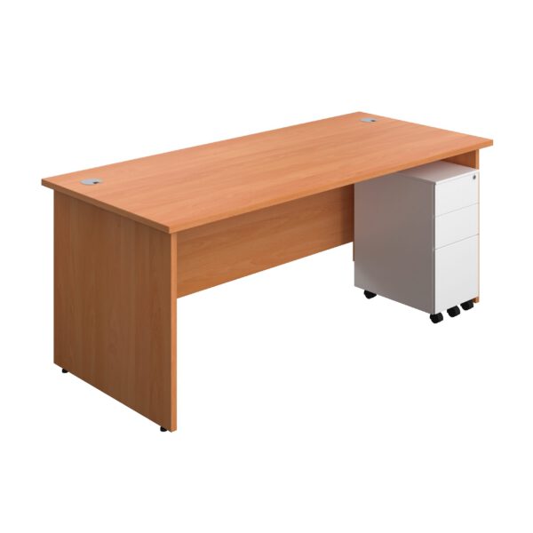Panel Rectangular Desk + 3 Drawer Slimline Steel Pedestal Bundle